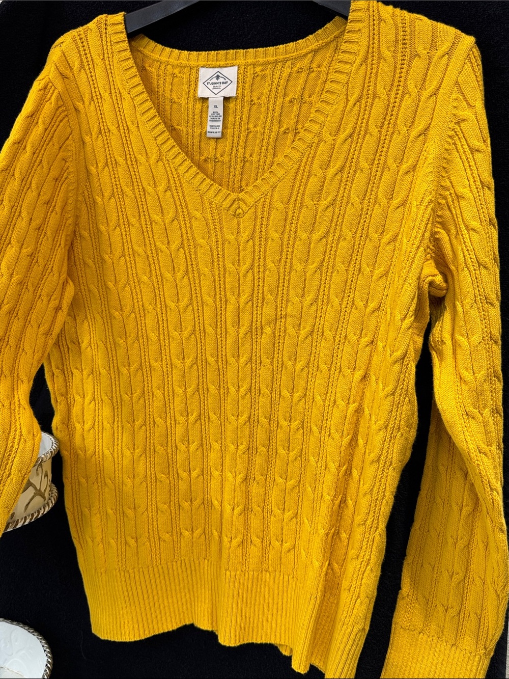 St. John's Bay V-neck Cable Knit Sweater - Mustard